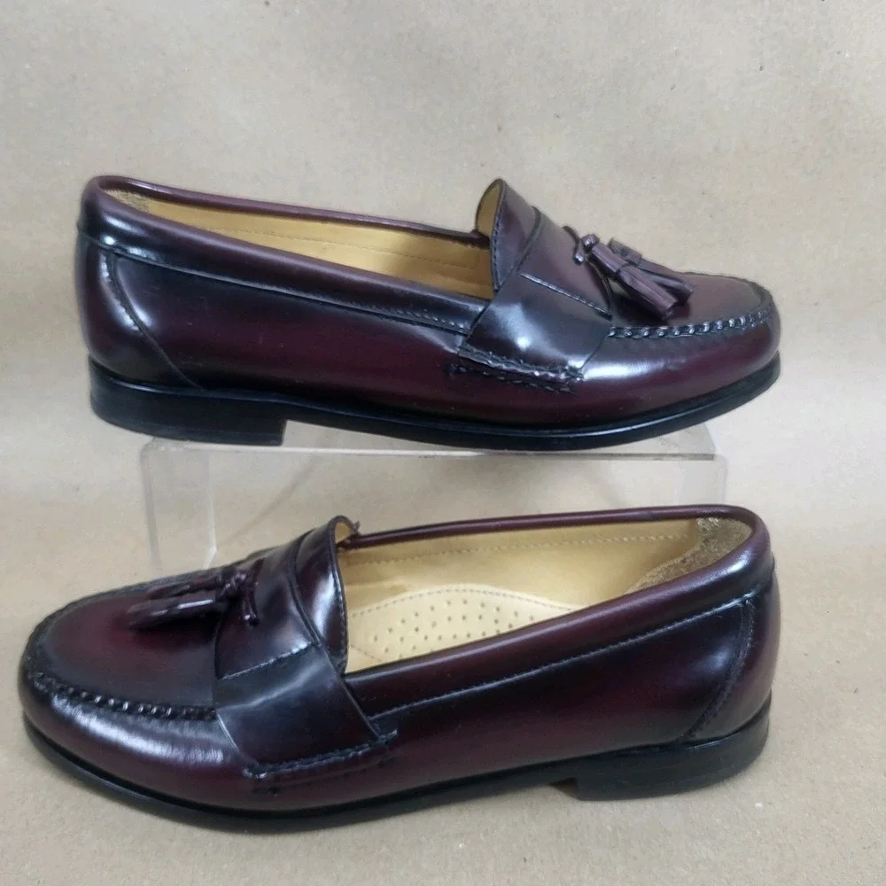Bass Harrison II Shoes (Sz 8.5 EE) Men's Burgundy Leather Slip On Loafer Tassel